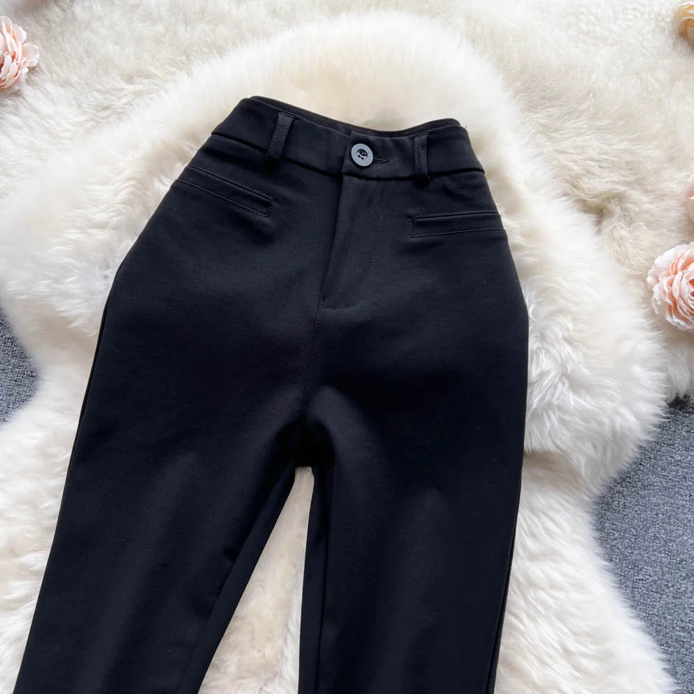 Spring Autumn Retro Flare Pants Women Casual High Waist Draping Slim Wide Leg Bottom Long Pants Korean White Black Trousers