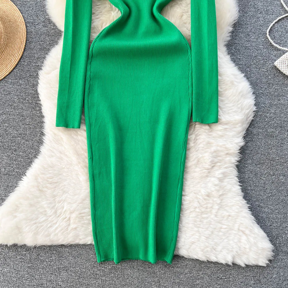 Chic Sexy Criss-cross Halter Elegant Pencil Dress Fashion Slim Knit Long Sleeve Birthday Party Vestidos Women Autumn Winter Robe