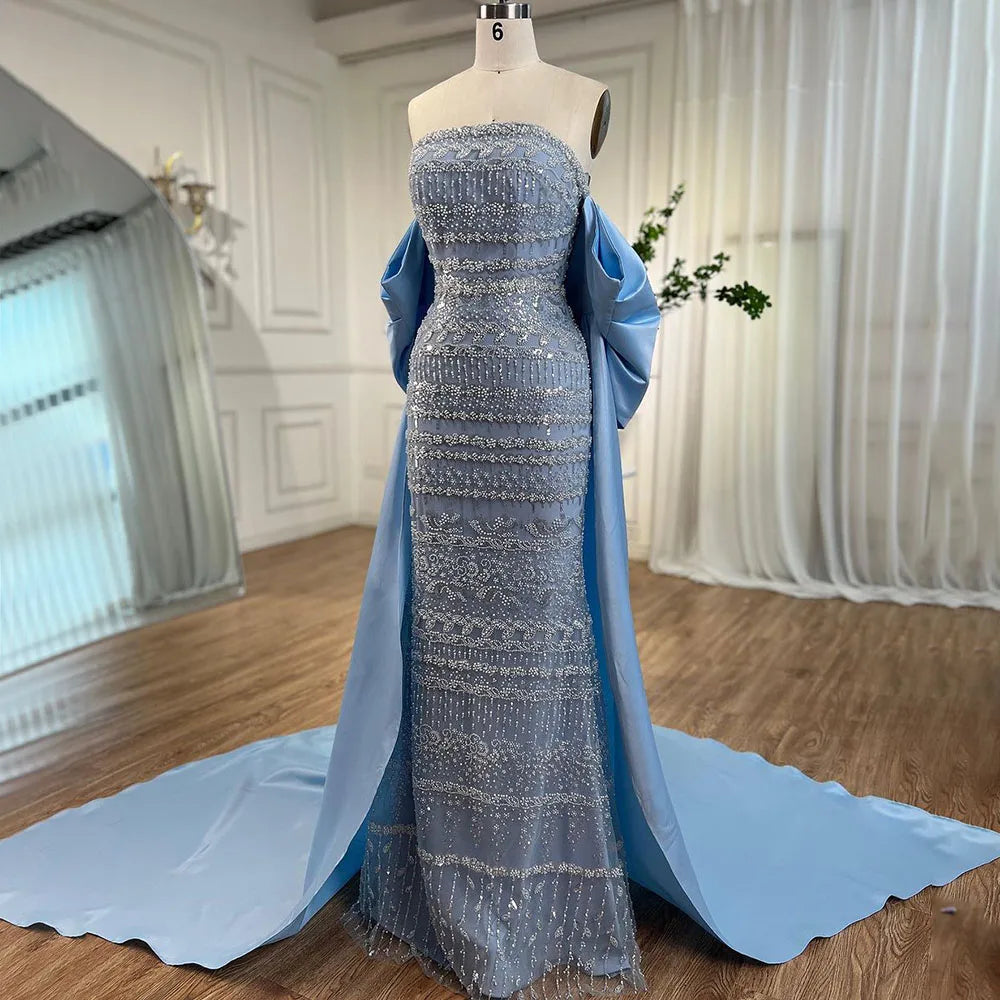 Serene Hill-Sage Green Mermaid Evening Dresses for Women, Strapless, Elegant, Sexy, Beaded, Wedding Party, 2023, BLA72126
