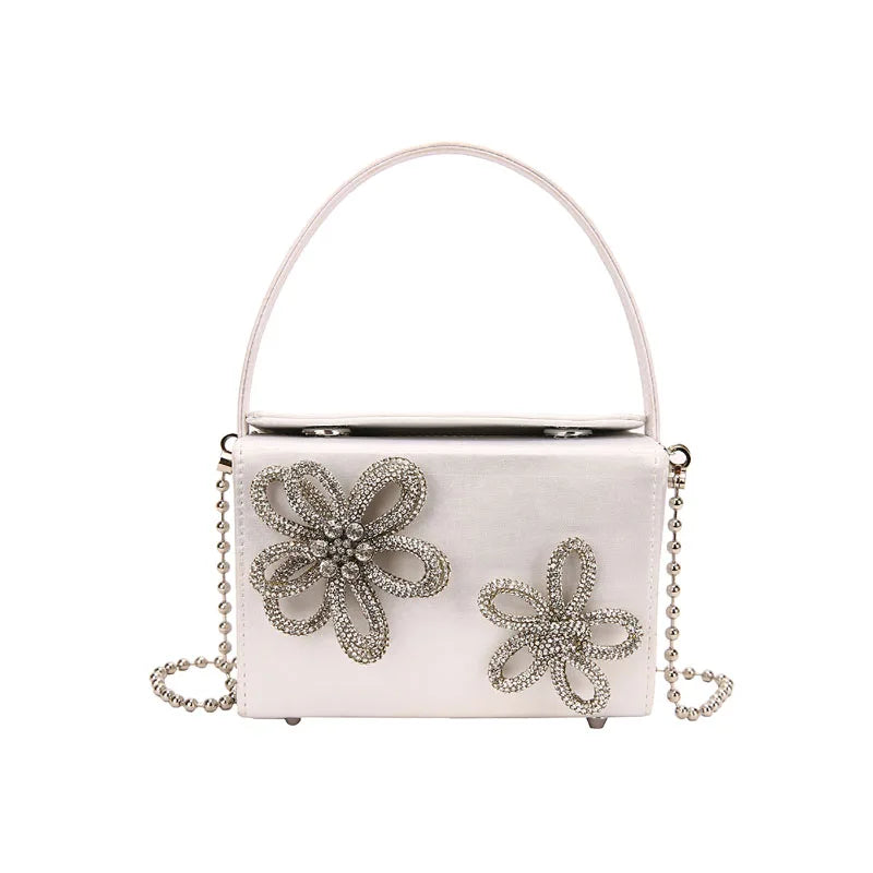 Light Luxury High-Grade Women Chain Crossbody Bag Korean Design Sense Diamond Flower New Pop Handbag Fashion Box Mini Square Bag
