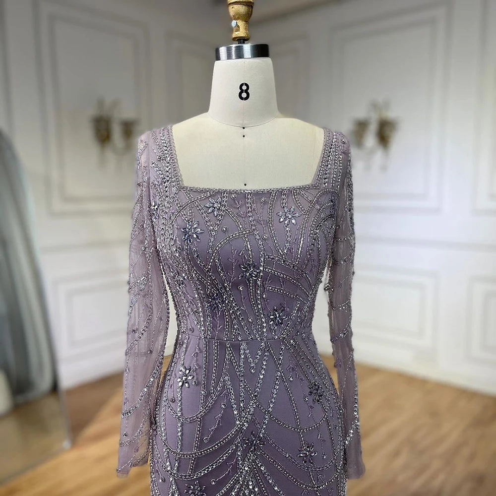 Serene Hill Luxury Dubai Green Mermaid Elegant Crystal Beaded Arabic Evening Dresses Gowns For Women Wedding Party 2023 BLA72242