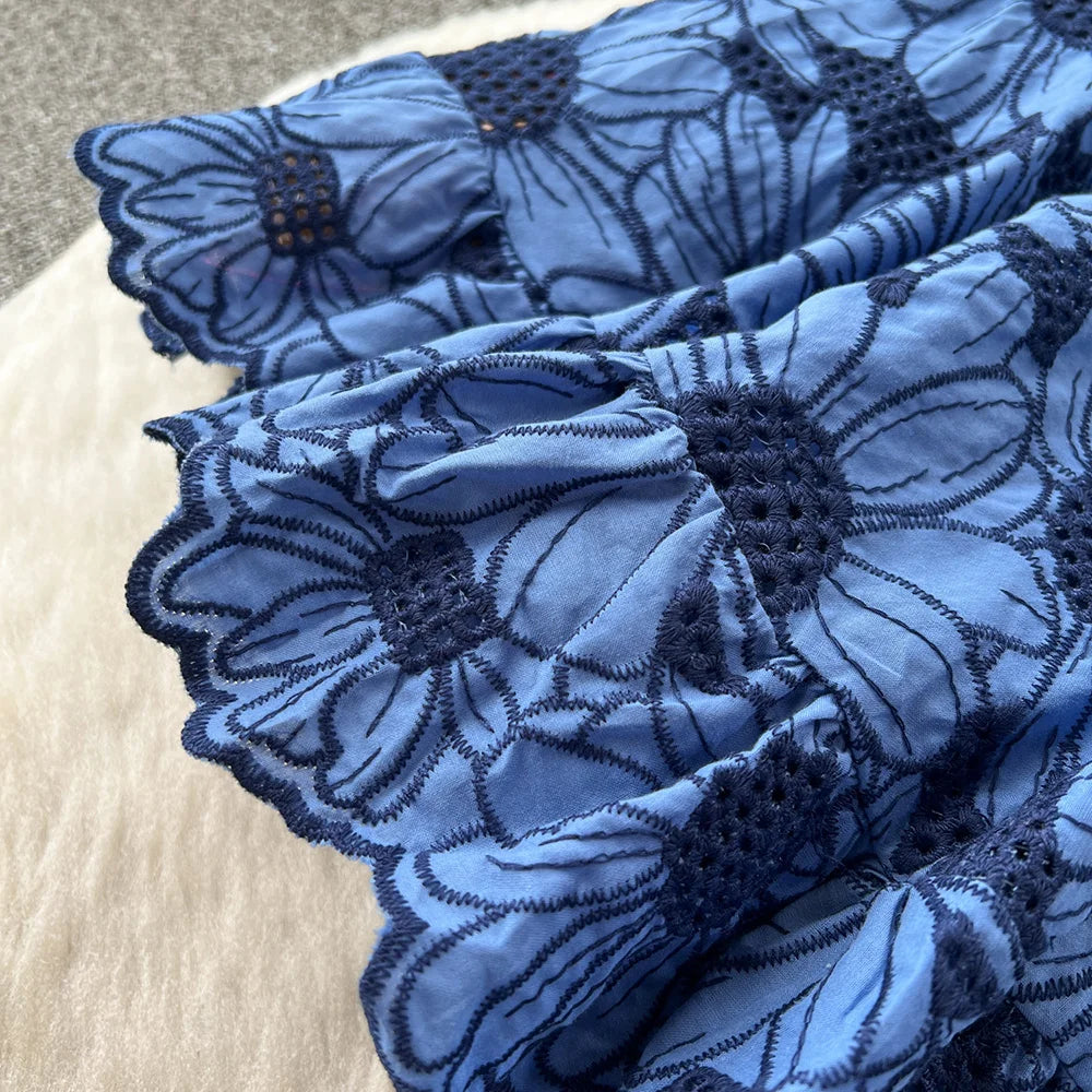Short Dresses 2023 Women Ruffle Hem Vintage Daisy Embroidery Dress V Neck Drawstring Tie Ruffled Sleeve Vacation Summer Dress