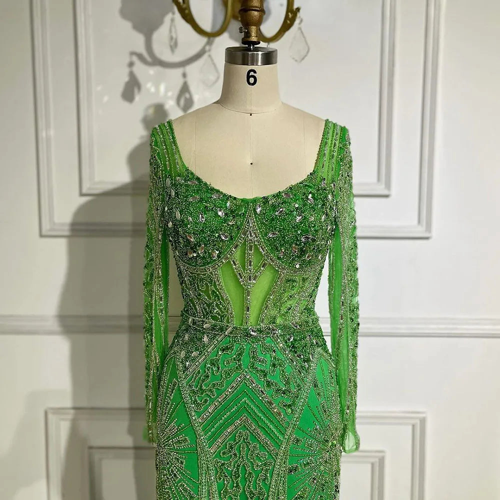 Serene Hill 2024 Women Wedding Parties Dubai Arabia Luxury Beaded Evening Dresses Gowns Green Elegant Split Mermaid LA72518
