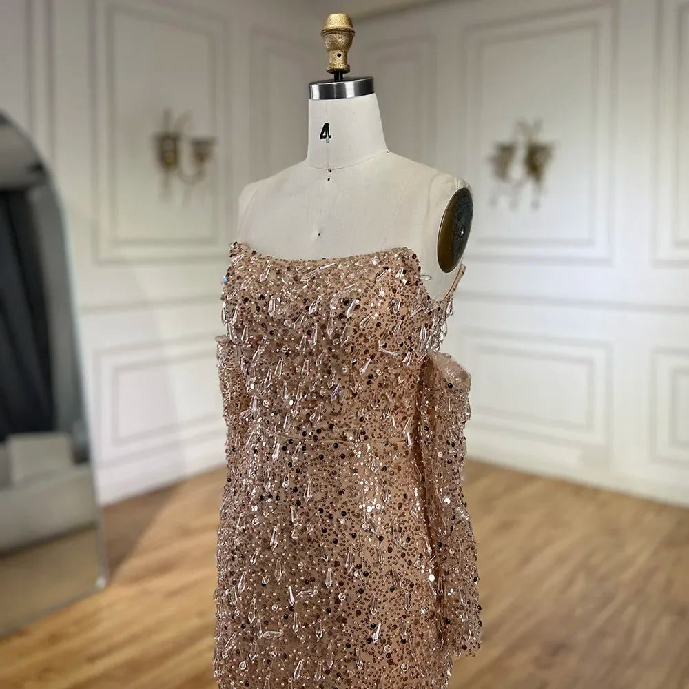 Serene Hill Arabia Orange Mermaid Strapless Luxury Beaded Crystal Evening Dresses Gowns for Women Wedding Party 2024 GLA72402