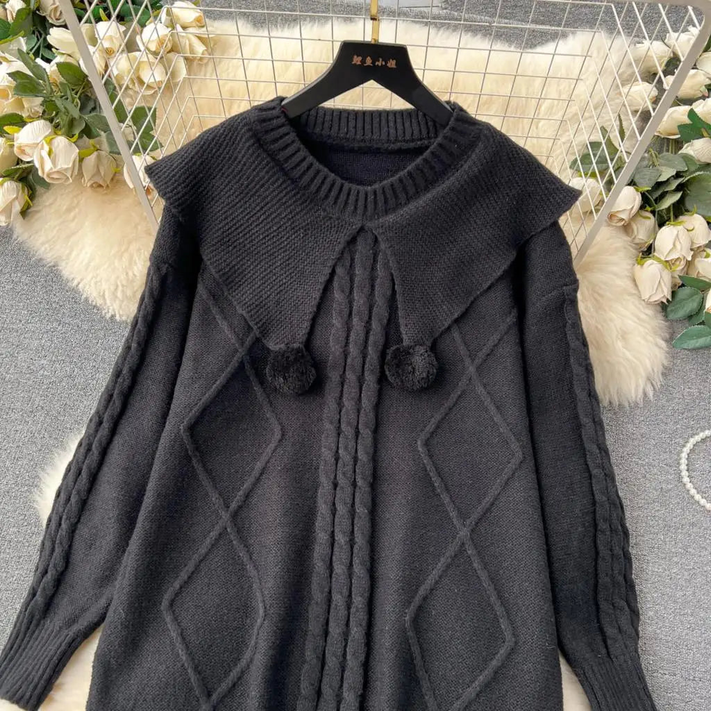 Y2k Sweet Knitted Dresses for Women Autumn Winter Christmas Sweater Loose Knitwears Mini Dress Korean Fashion Female Vestidos