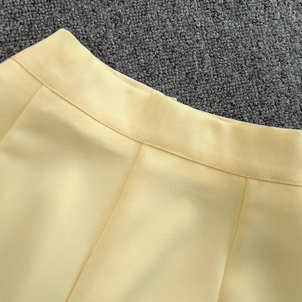 Chic Two Pieces Sets Sexy Single Breasted puff sleeve sweet blouse with Fashion basics A-line Skirt Vacation Sets