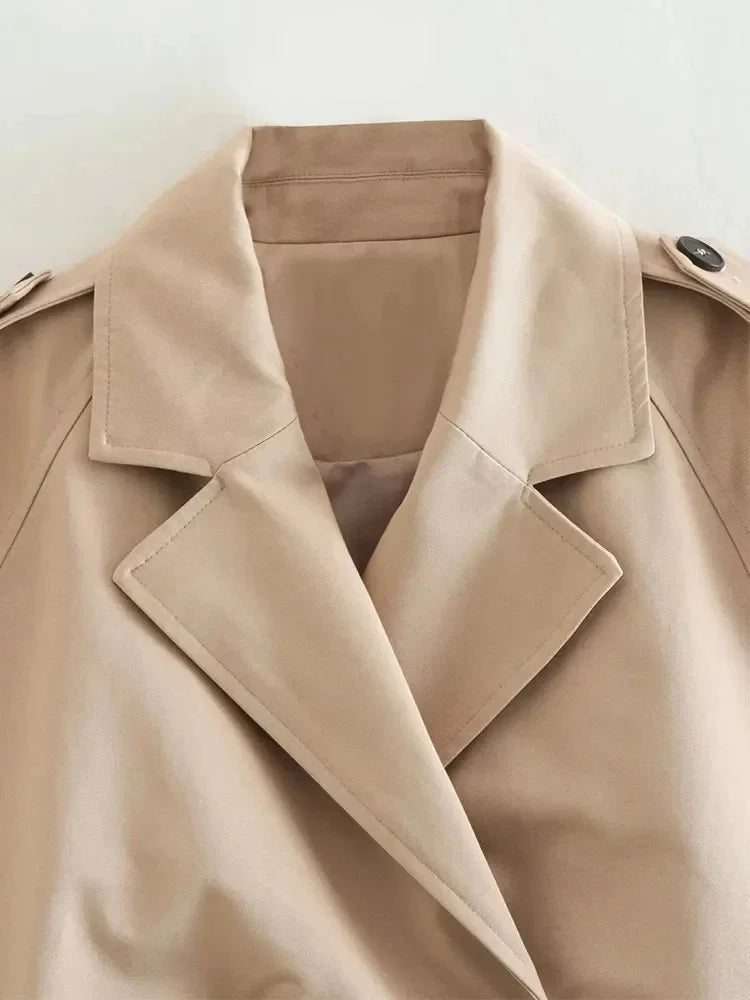 Fashion Belt Cropped Trench Spring Jacket Women Vintage Streetwear Double Breasted Long Sleeve Top Female Coat Outfits