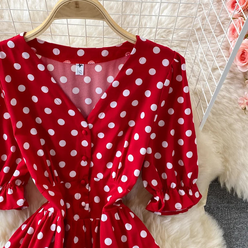 New Summer Women's Fashion Vintage Polka Dot Midi Dress Elegant and Chic A-Line Party Casual White Black Vestidos Female Robe