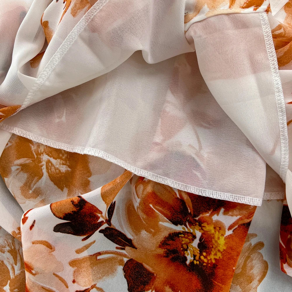 Elegant Casual Women Fashion Floral Print Long Dress Vintage Pleated A-Line Maxi Boho Beach Party Robe Female Clothes Mujers