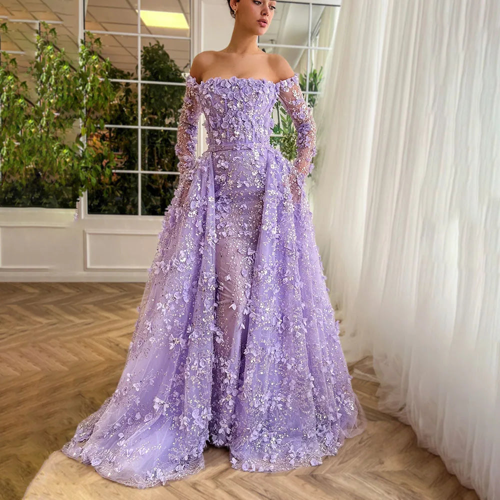 Serene Hill 2024 Pink Strapless Back Lace-Up Mermaid Evening Gown with Overskirt and Appliques for Women | Wedding Party LA72641