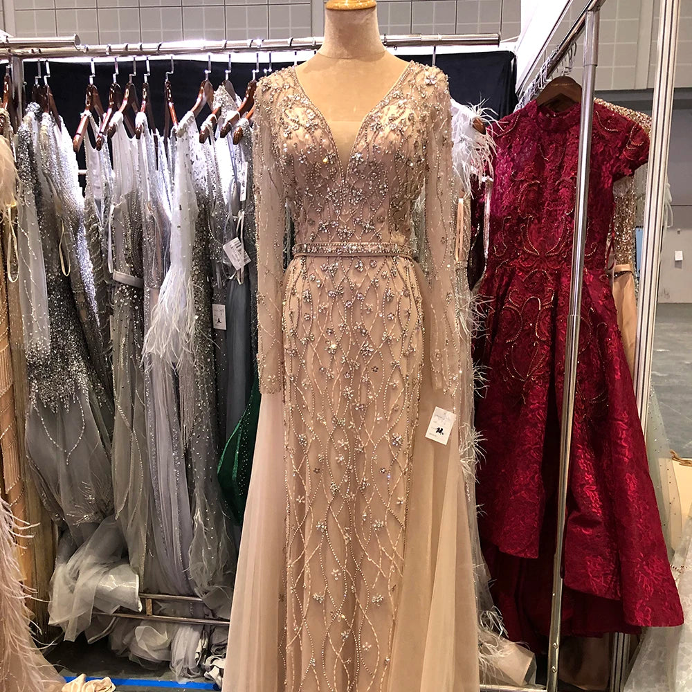 Lilac Long Sleeves Luxury Evening Dresses 2024 Dubai Elegant Diamond Mermaid Beaded Formal Dress Serene Hill LA70341