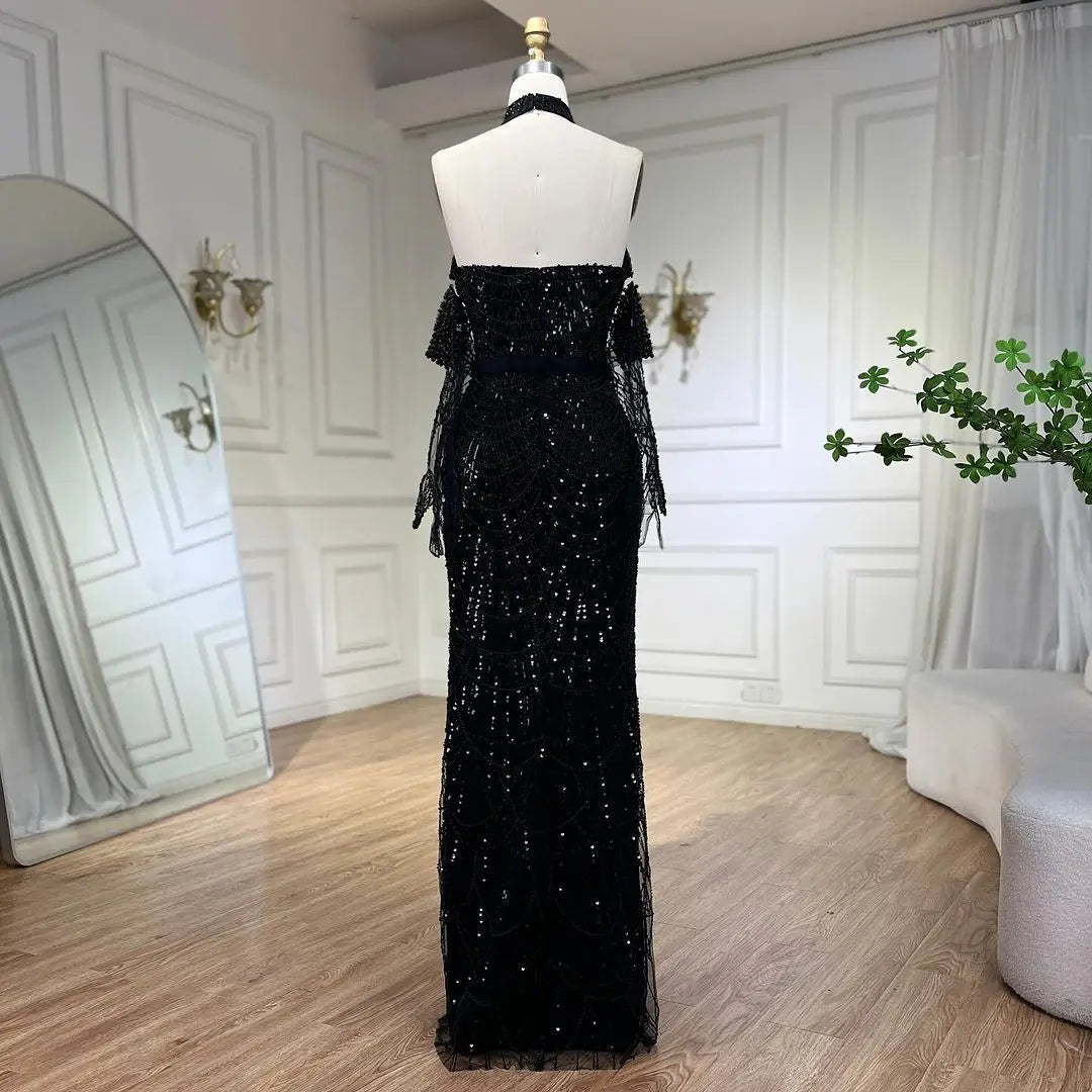 SERENE HILL Dubai Arabic Nude Mermaid With Gloves Luxury Beaded Evening Dresses Gowns 2024 For Women Wedding Party GLA72032A
