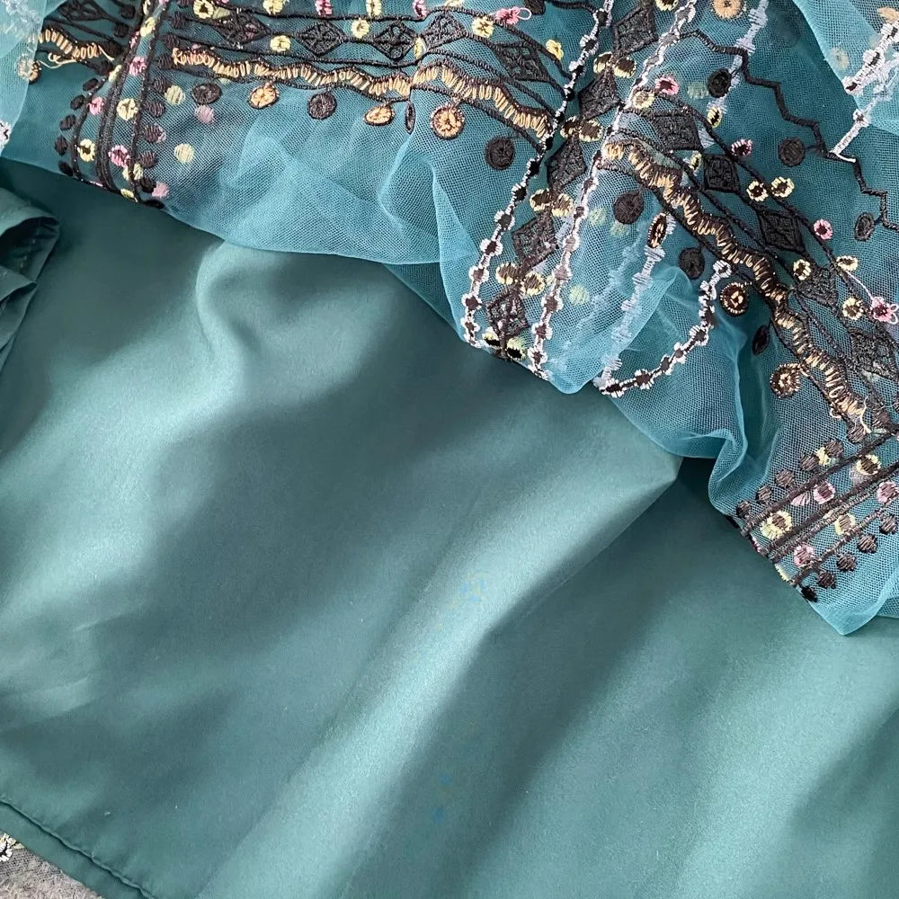 Luxury New Women Summer Embroidery Fashion Turn Down Collar Short Sleeve Party Casual Holiday Evening Runway Designer Dresses