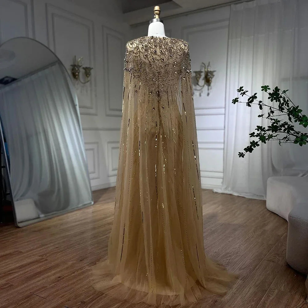 Serene Hill Turquoise Mermaid Evening Dresses Gowns 2024 with Beaded Cape Sleeves Design for Women's Wedding Party BLA72168A