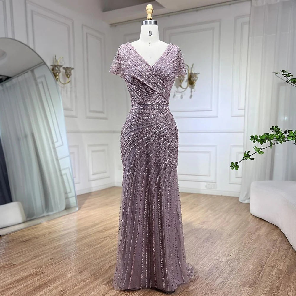 Silver Nude Mermaid Evening Gowns for Women 2023 Dubai Luxury Beading Sparkle Sleeveless Sexy Formal Dress BLA71686 Serene Hill