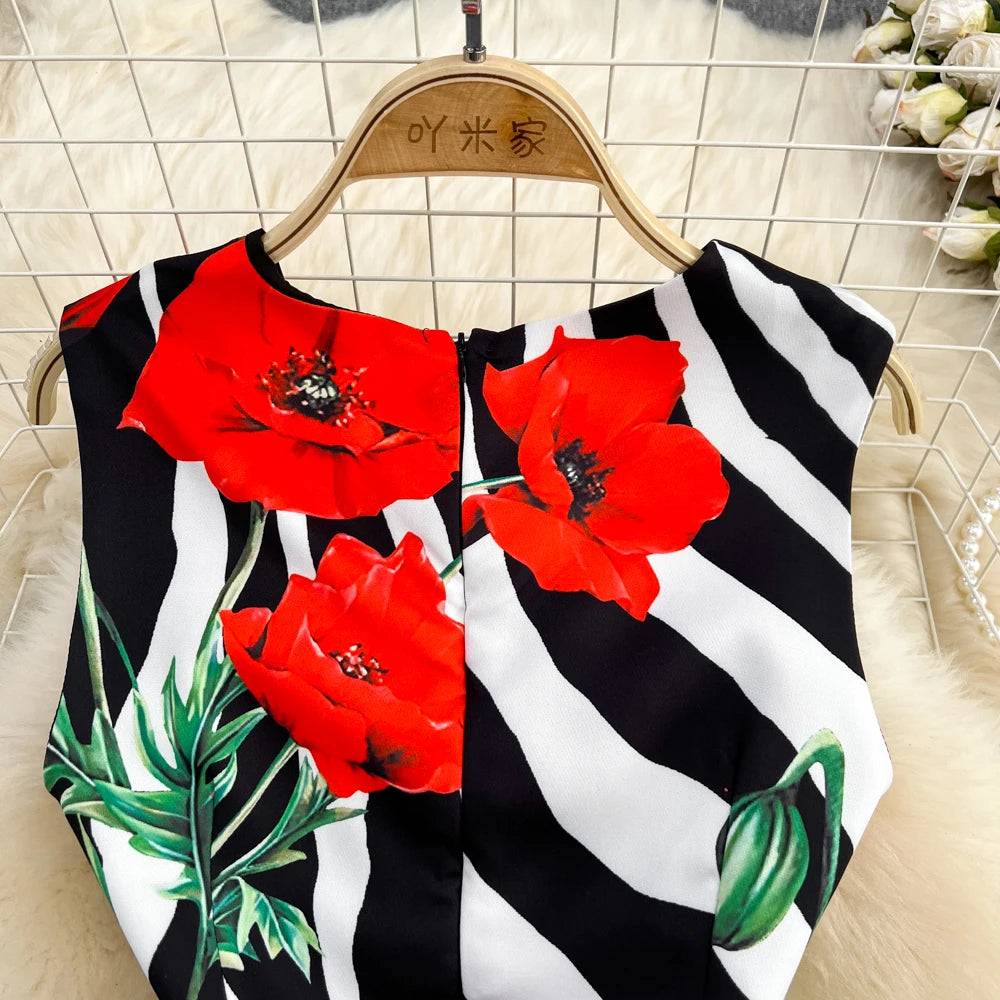 New In Dresses Summer Clothes For Women 2023 Fashion Elegant Vintage Print Party Dress Round Neck Sleeveless A Line Mini Dress