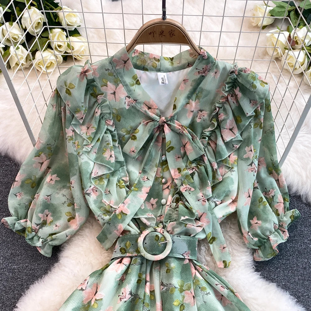 Summer Women Fashion Floral Print Casual Midi Dress Short Sleeve A-Line Maxi Boho Holiday Clothes Female Long Robe Mujers New