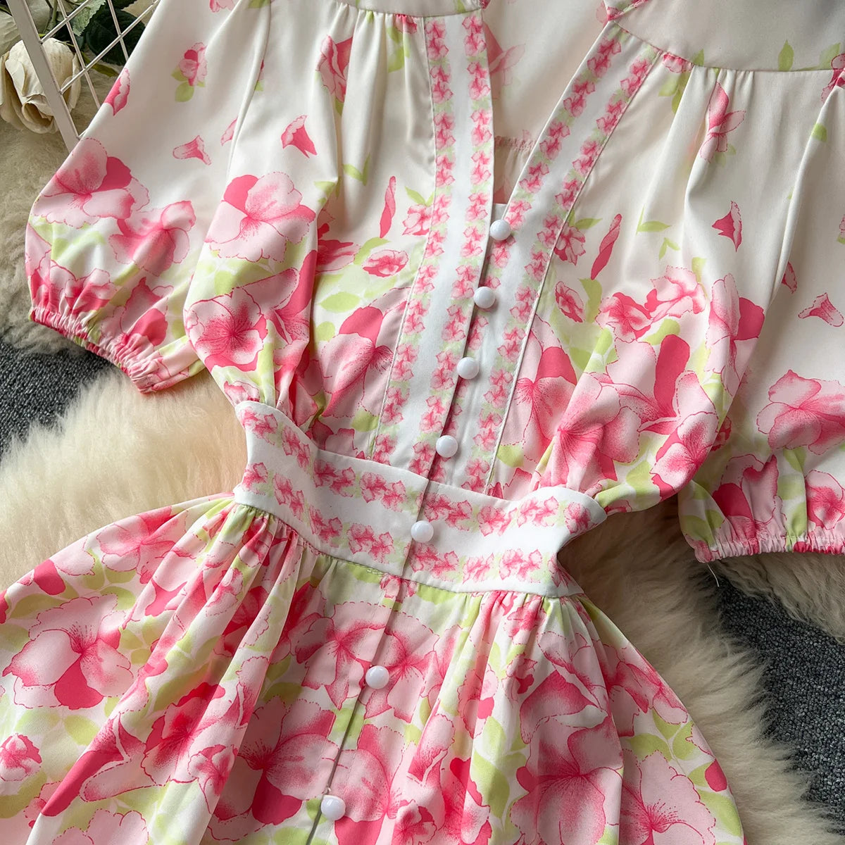 Summer Clothes Holiday Dresses Women 2023 Elegant Fashion Vintage Flower Print Dress Short Sleeve Button Up A Line Mini Dress
