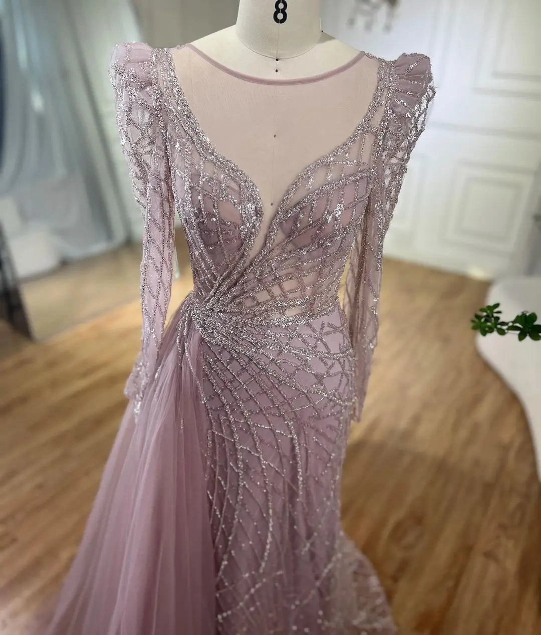 SERENE HILL Arabic Muslim Pink Mermaid Luxury Beaded Evening Dresses 2024 Gowns With Skirt For Women Wedding Party GLA72206