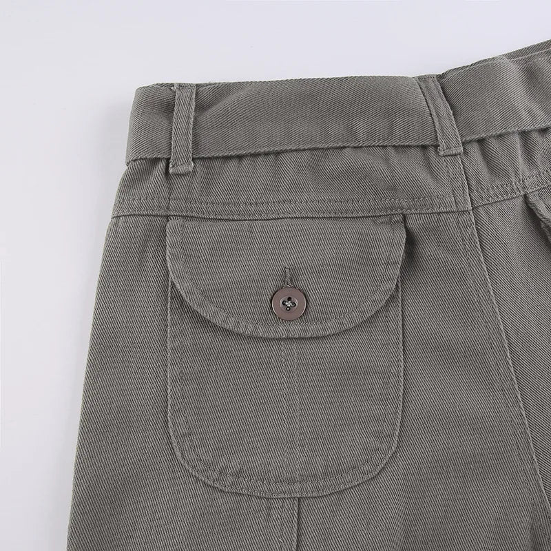 Women's High Waist Cargo Pants with Lace Belt Street Multi Pocket Straight Leg Casual Trousers Spring Autumn New Y2K Vintage