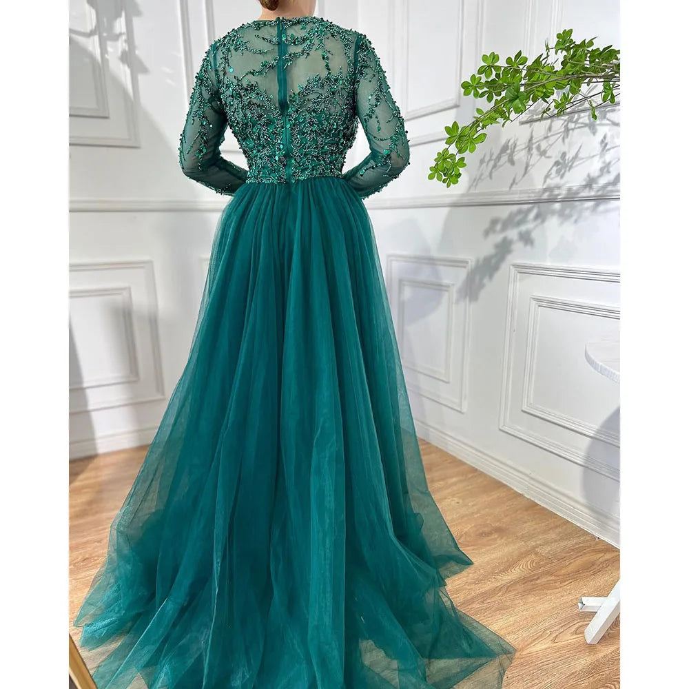 Serene Hill Muslim Green Elegant Mermaid Lace Beaded Luxury Long Evening Dresses Gowns For Women Wedding Party 2024 LA71653L