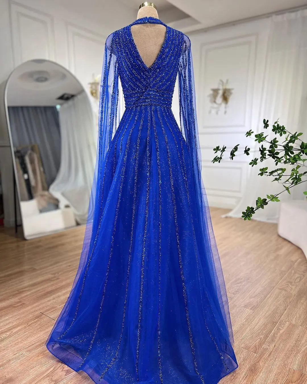 SERENE HILL 2024 Arabic Caramel A-Line Cape Sleeves Beaded Evening Dresses Luxury Gowns For Women Wedding Party GLA72171