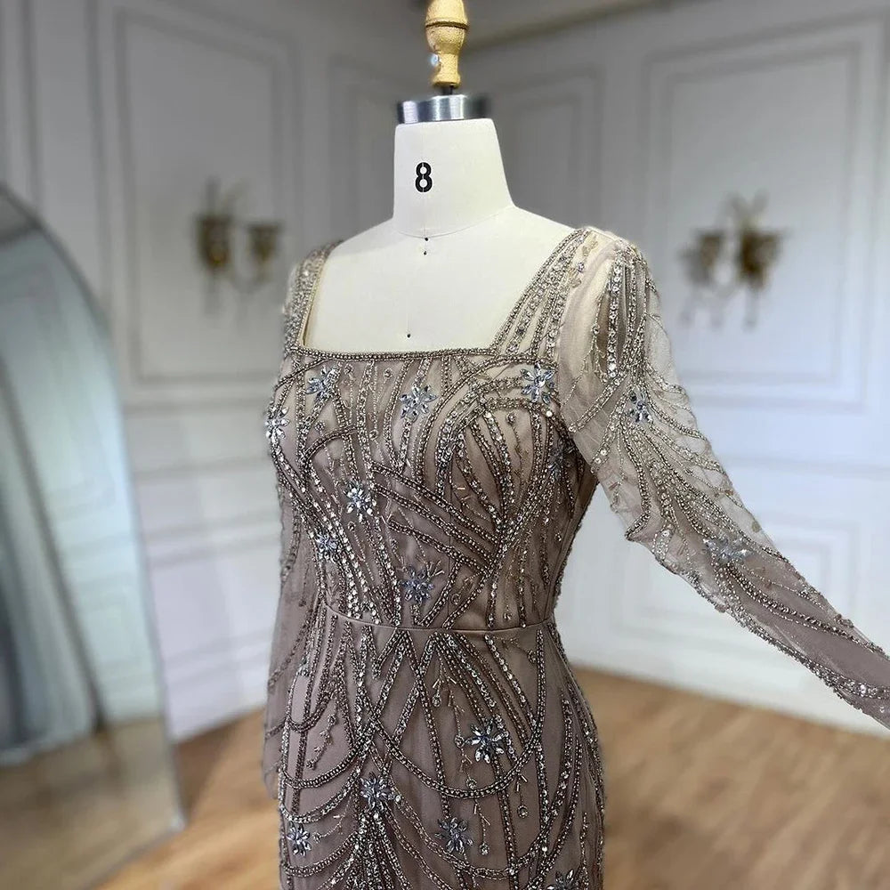 Serene Hill Luxury Dubai Green Mermaid Elegant Crystal Beaded Arabic Evening Dresses Gowns For Women Wedding Party 2023 BLA72242