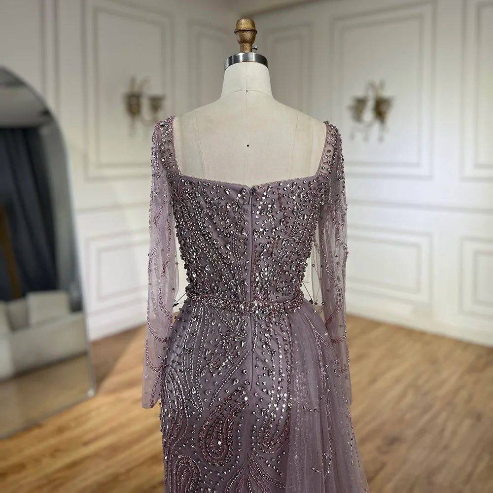 Serene Hill Arabic Pink Elegant Mermaid Overskirt Luxury Beaded Long Evening Dresses Gowns For Formal Occasion 2024 LA72441