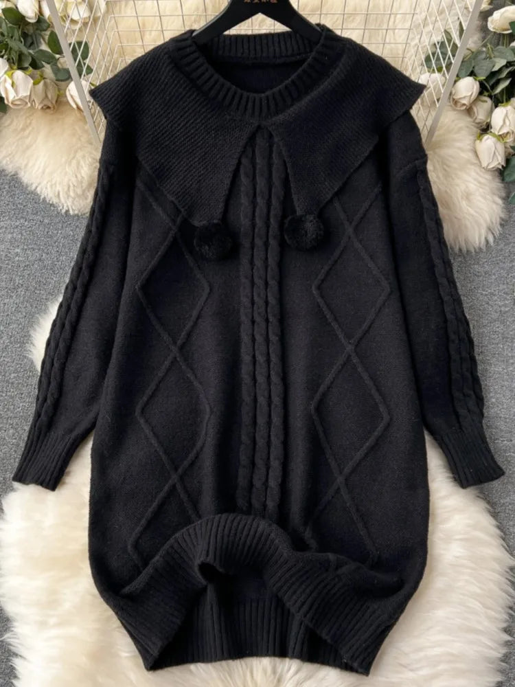 Y2k Sweet Knitted Dresses for Women Autumn Winter Christmas Sweater Loose Knitwears Mini Dress Korean Fashion Female Vestidos