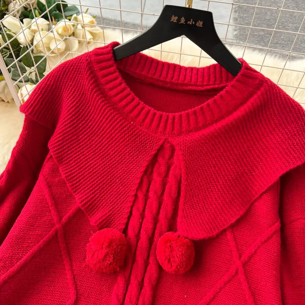 Y2k Sweet Knitted Dresses for Women Autumn Winter Christmas Sweater Loose Knitwears Mini Dress Korean Fashion Female Vestidos