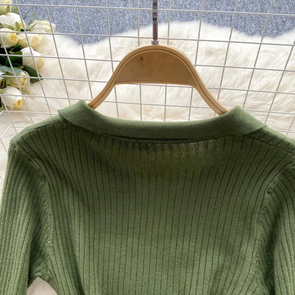Y2k French Vintage Knitted Dress for Women Autumn Bodycon V-neck Long Sleeved Solid Simplicity Fashion Causal A-line Dresses