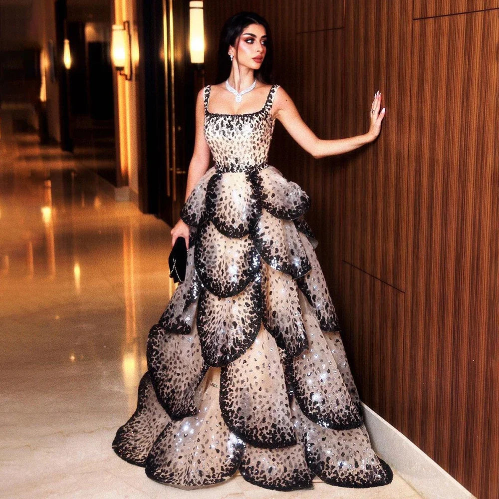 Serene Hill Black Nude Luxury Dubai Evening Dresses 2024 Sparkly Sequin Tiered Ruffles Women Wedding Party Formal Gowns BLA72505