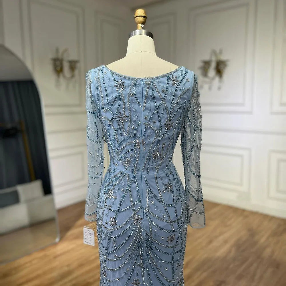 Serene Hill Luxury Dubai Green Mermaid Elegant Crystal Beaded Arabic Evening Dresses Gowns For Women Wedding Party 2023 BLA72242