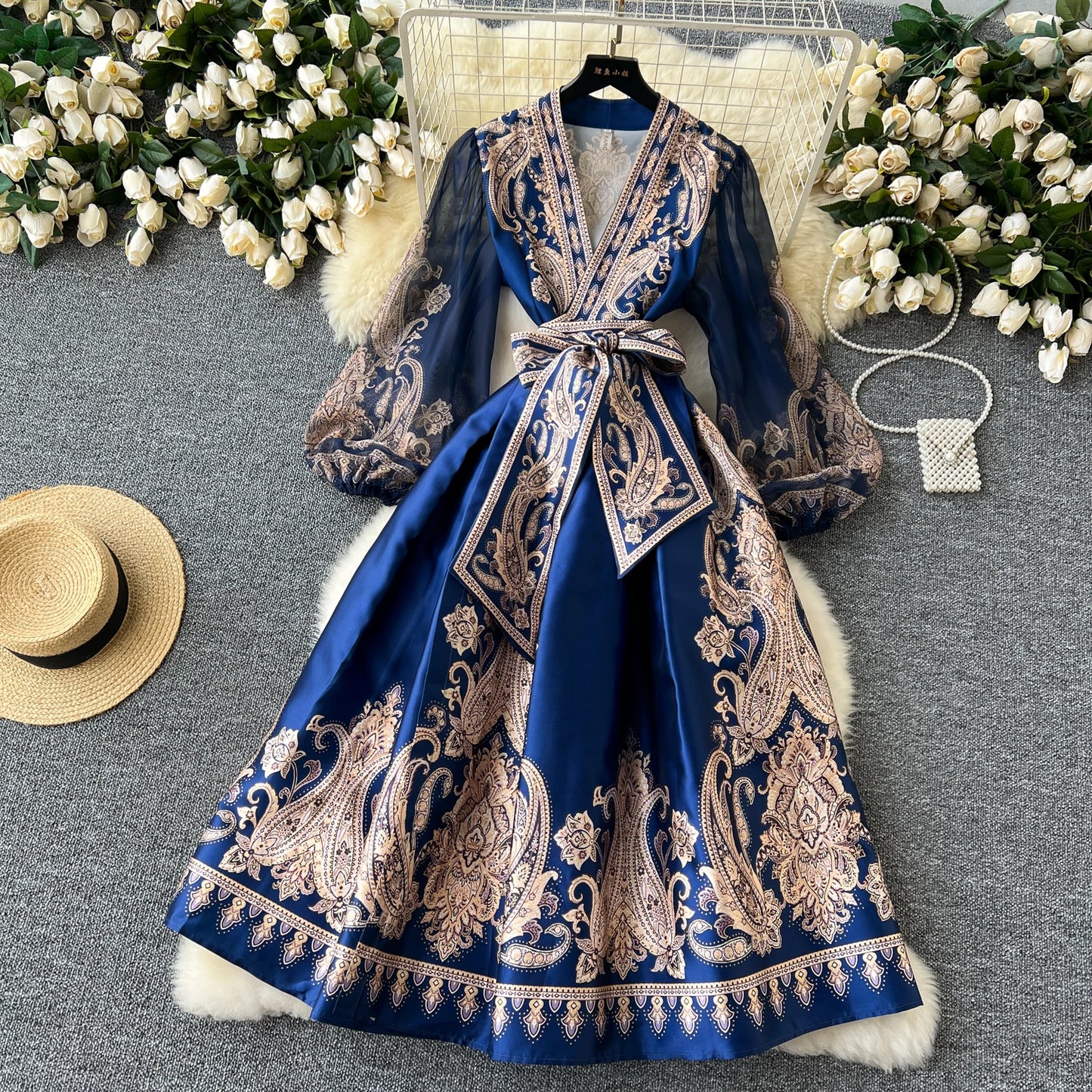 Vintage Elegant sweet puff sleeve Bandage Dress A-line Chic Casual Beach Vacation Women Summer dresses