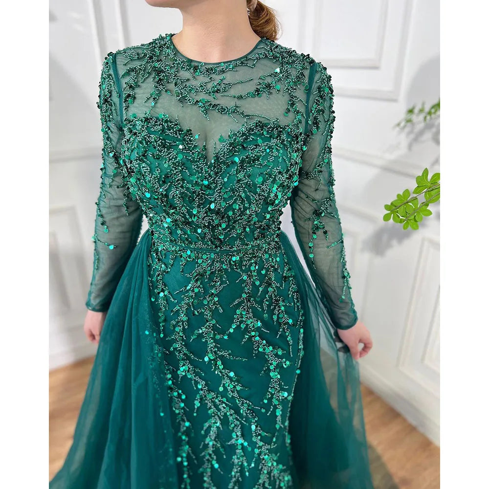 Serene Hill Muslim Green Elegant Mermaid Lace Beaded Luxury Long Evening Dresses Gowns For Women Wedding Party 2024 LA71653L