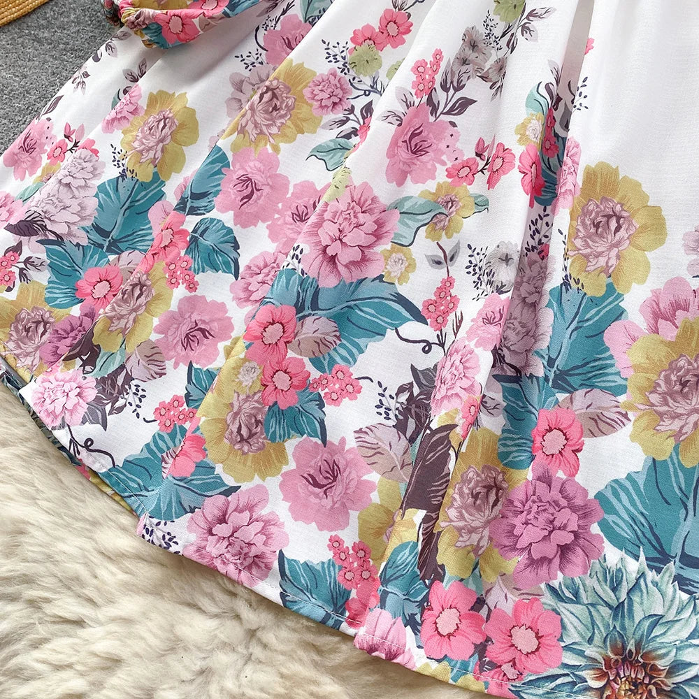 Spring Clothes For Women Vintage Floral Print Dress Stand Collar Long Sleeve Mini Dress With Belt Wedding Elegant Party Dresses
