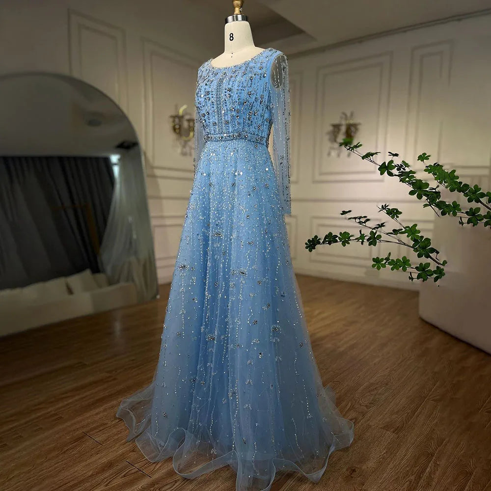 Serene Hill Dubai Arabic Designer Luxury Nude A Line Beaded Evening Dresses Gowns For Formal Occasion 2024 LA72088