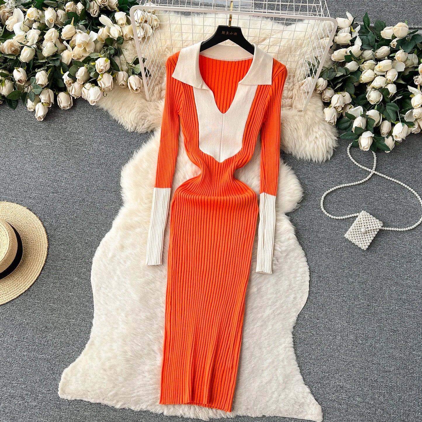 Elegant Polo-neck Long Sleeve Knit Bodycon Pencil Dress Slim Basic Fashion Sweater Vestido Sexy Women Autumn Winter Clothing