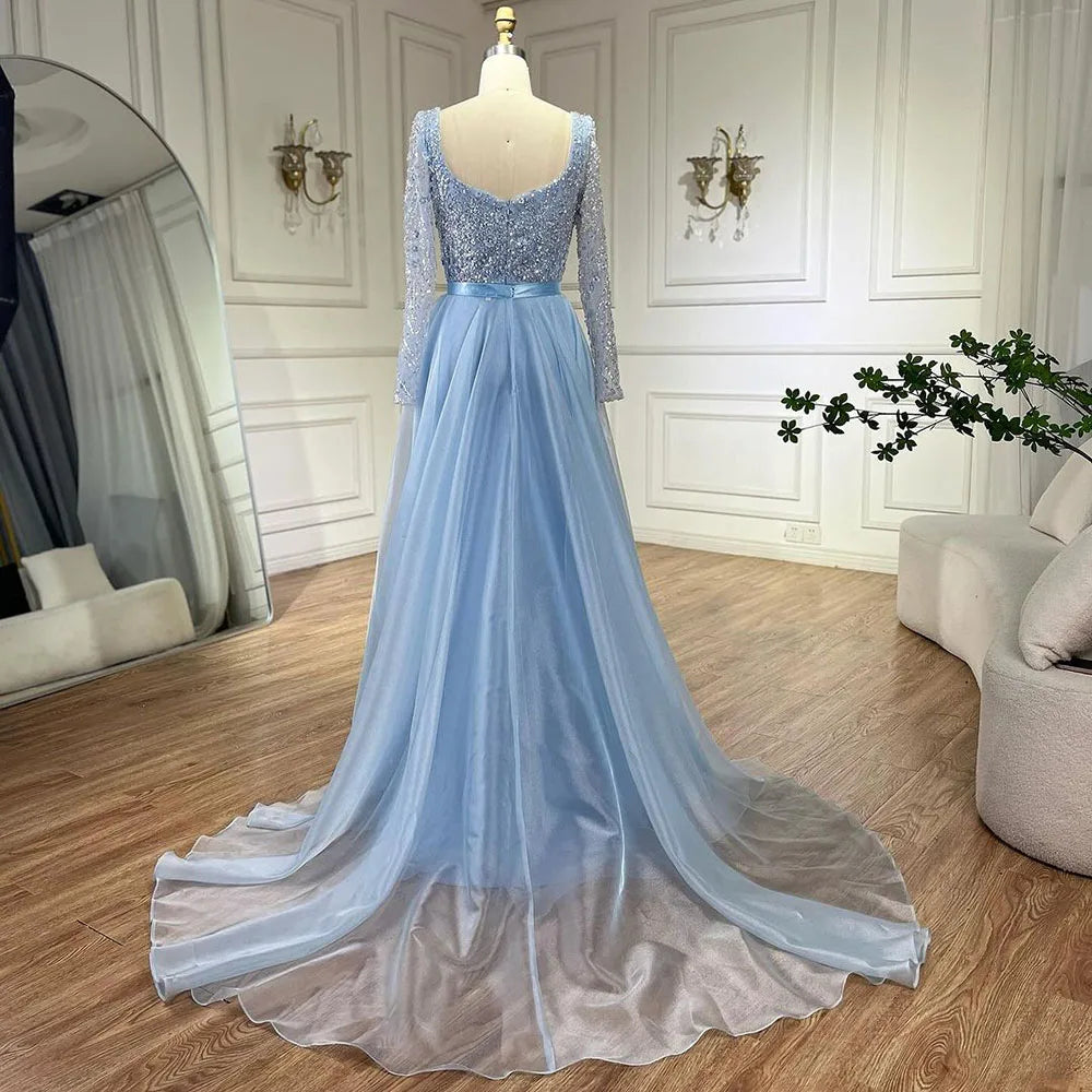 Serene Hill Arabic Blue Sweetheart Mermaid Evening Gown Beaded Overskirt - Luxury Dresses for Woman's Wedding Party 2024 LA72548