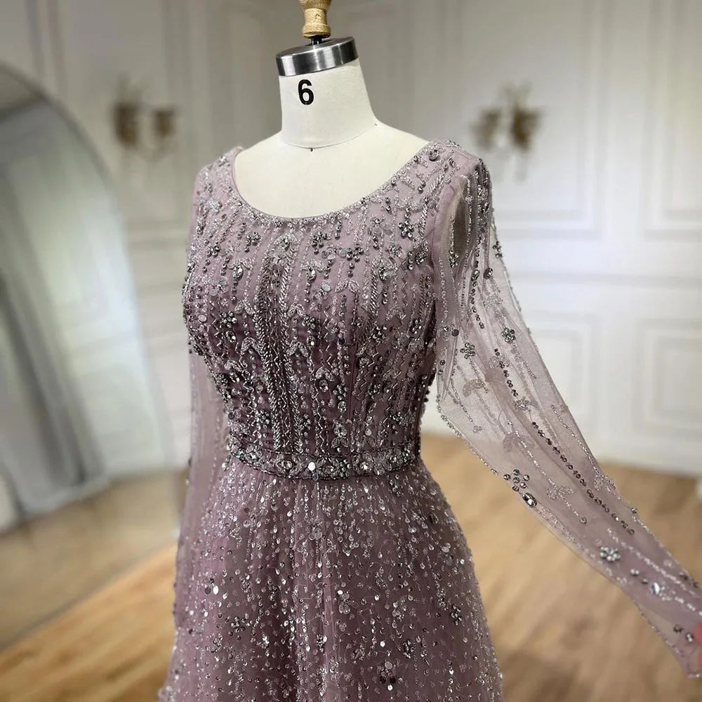 Serene Hill Dubai Arabic Designer Luxury Nude A Line Beaded Evening Dresses Gowns For Formal Occasion 2024 LA72088