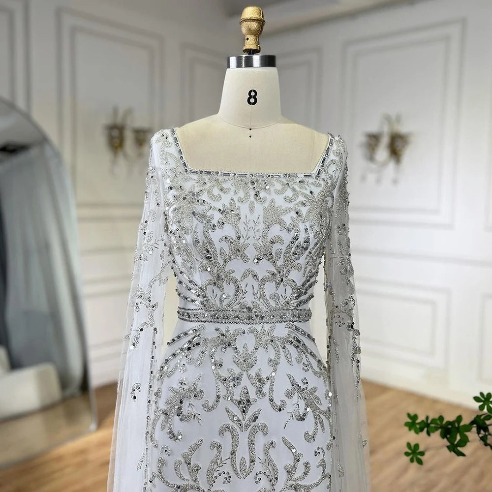 Serene Hill 2024 turquoise with Beaded Cape Sleeves Design Mermaid Long Evening Dresses Gowns for Women's Wedding Party BLA72400