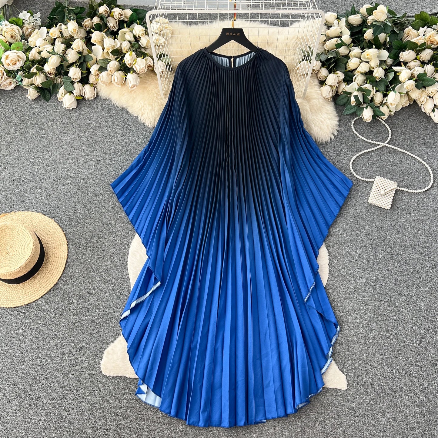 Vintage Print Elegant O-neck Batwing Sleeve Dress A-line Casual Belt Fashion Dress Women Fashion Summer Spring Vestidos