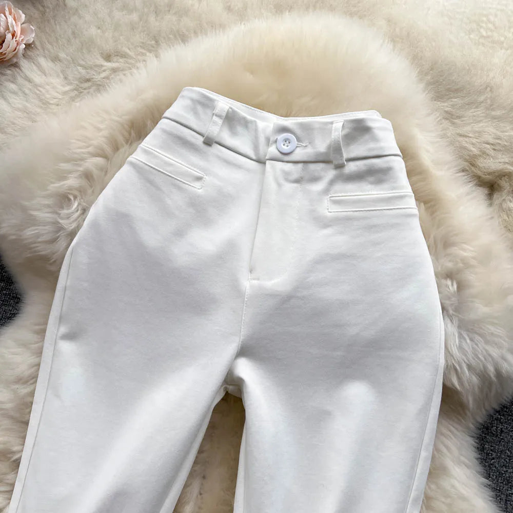 Spring Autumn Retro Flare Pants Women Casual High Waist Draping Slim Wide Leg Bottom Long Pants Korean White Black Trousers