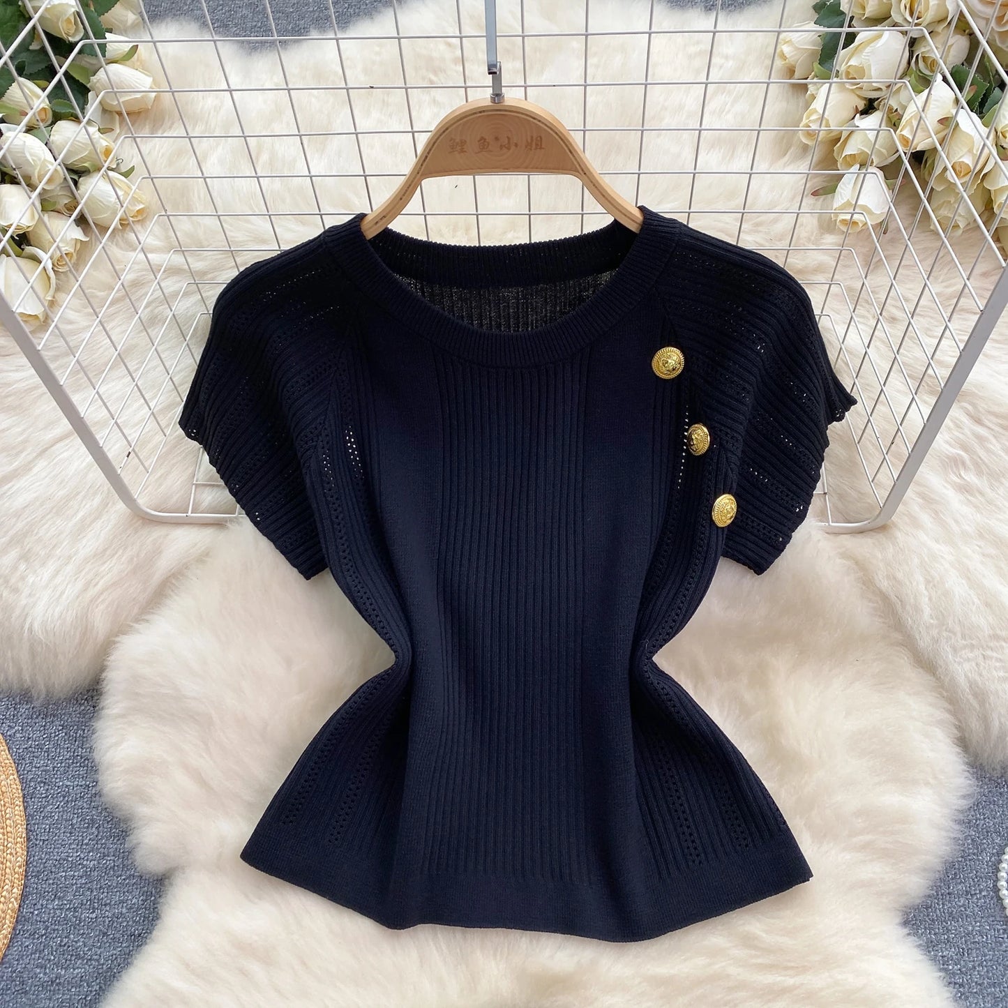 Women Chic Two Pieces Sets High Waist Sexy Pencil Wrap Pencil Skirt with Short Sleeve Knit Pullover Slim Fashion Sweater Set