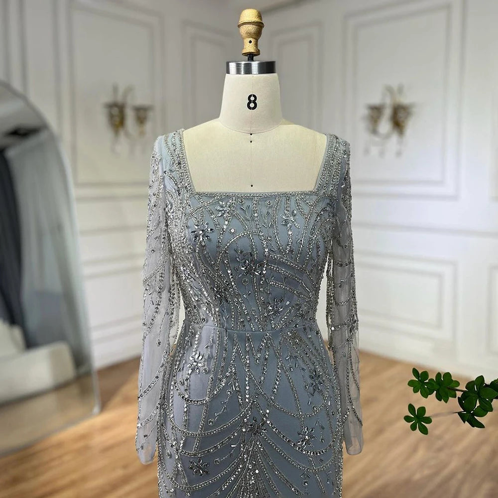 Serene Hill Luxury Dubai Green Mermaid Elegant Crystal Beaded Arabic Evening Dresses Gowns For Women Wedding Party 2023 BLA72242