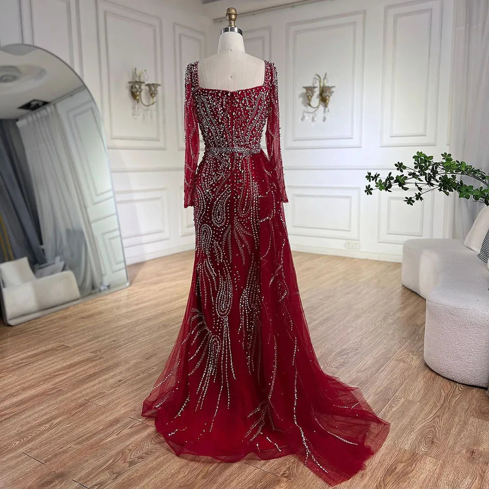 Serene Hill Arabic Pink Elegant Mermaid Overskirt Luxury Beaded Long Evening Dresses Gowns For Formal Occasion 2024 LA72441