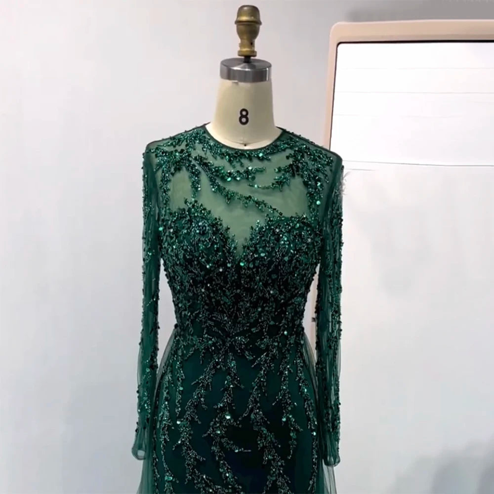 Serene Hill Muslim Green Elegant Mermaid Lace Beaded Luxury Long Evening Dresses Gowns For Women Wedding Party 2024 LA71653L