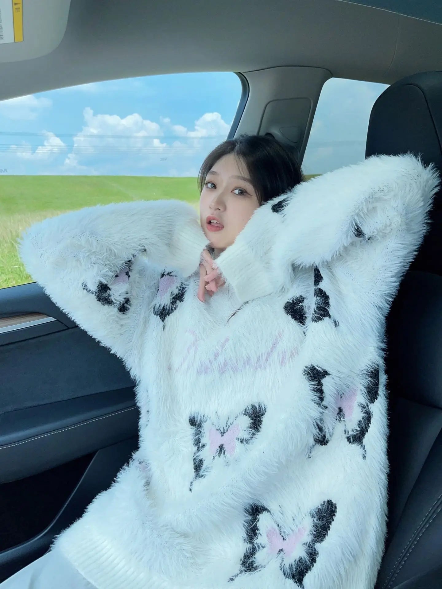 2024 Spring Autumn New Butterfly Embroidered Soft Sweater Round Neck Long Sleeve baggey Pullover Women Oversized Casual Sweaters
