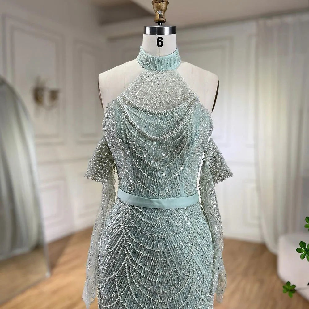 SERENE HILL Dubai Arabic Nude Mermaid With Gloves Luxury Beaded Evening Dresses Gowns 2024 For Women Wedding Party GLA72032A