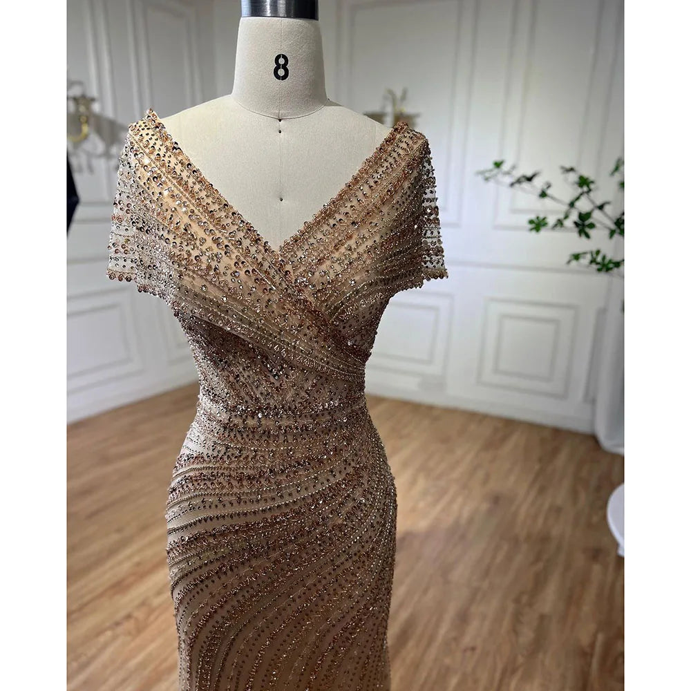 Silver Nude Mermaid Evening Gowns for Women 2023 Dubai Luxury Beading Sparkle Sleeveless Sexy Formal Dress BLA71686 Serene Hill